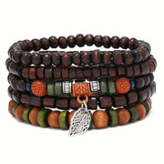 Natural Wooden Bead Bracelets Set - For the Rugged Man